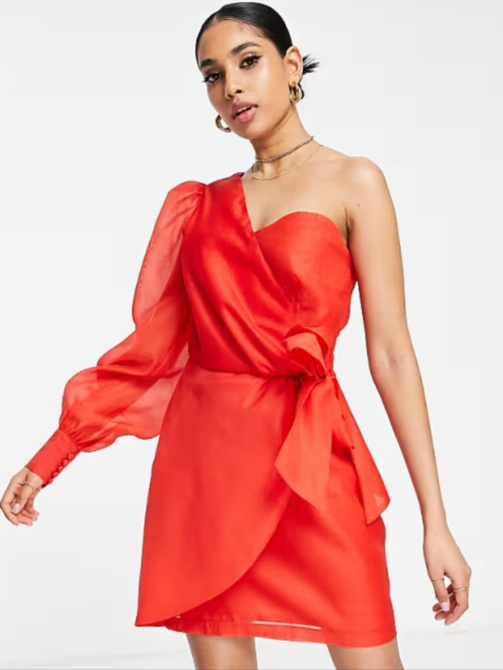 Collective the Label Petite Red one shoulder bow waist organza mini dress size 0